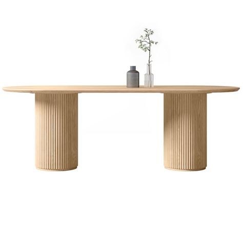 Natural Oval Dining Site Table Pine Solid Wood Modern Double Pedestal Table - 63"L x 31.5"W x 29.5"H Oblong Dining Table, Ash Wood Table, Pedestal Dining Room Table, Dining Table Small Space, Table For Restaurant, Table Small Space, Wood Conference Table, Wood Dining Room Table, Wood Table Bases