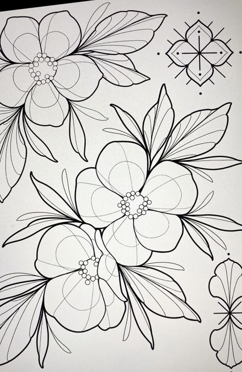 Neo Traditional Flower Design, Neotraditional Flower Tattoo Designs, Neo Trad Floral, Ornamental Flower Tattoo Design, Neo Trad Leaves, Neotrad Leaves, Neo Traditional Flower Tattoo Design, Neo Traditional Floral Tattoo, Symmetrical Flower Tattoo