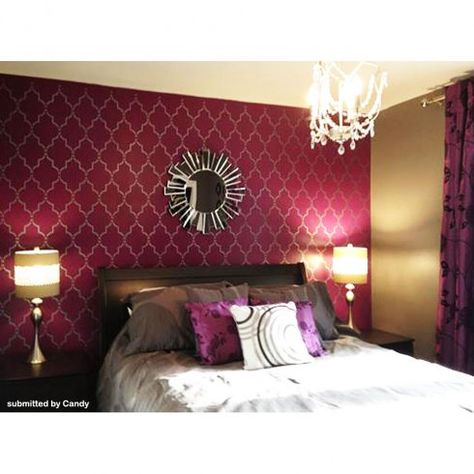 2-marrakech-trellis-wall-stencil-DIY-home-decor Textured Walls For Bedroom, Bedroom Wall Stencil Design, Bedroom Texture Wall Design, Bedroom Texture Paint Wall, Textured Walls Bedroom, Accent Wall Purple, Stencil On Wall, Wall Texture Design Bedrooms, Wall Painting Ideas Bedroom