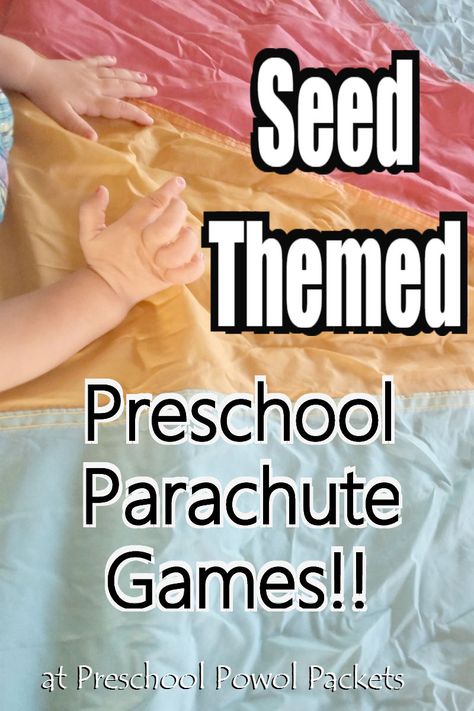 Aweseome play parachute games for a preschool seed or plant theme! These work great for kindergarten and   elementary too! Flower Games For Preschool, Seeds Kindergarten, Seeds Preschool, Flowers Preschool, Parachute Games For Kids, Preschool Movement Activities, Preschool Plants, Parachute Games, Preschool Boards