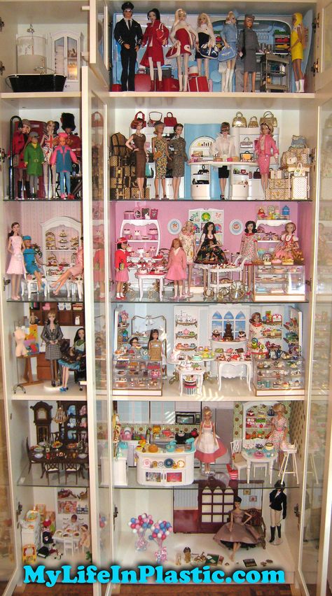 MyLifeInPlastic.com Doll Diorama Cabinets of Wonder | Flickr - Photo Sharing! Barbie Display Ideas, Doll Display Ideas, Barbie Doll Display, Barbie Display, Collector Barbie, Doll Rooms, Doll Diorama, Park Slope Brooklyn, Diy Barbie House