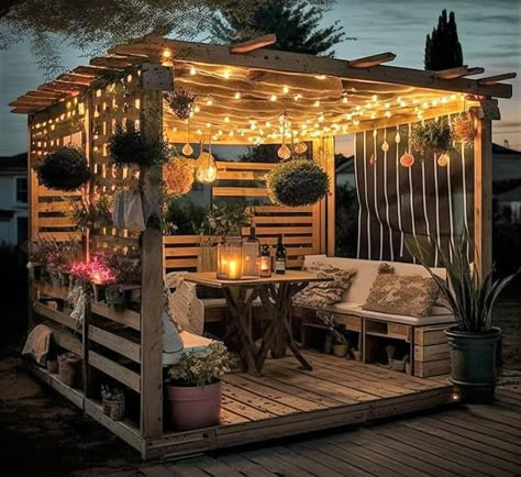 DIY Pallets Ideas Pallet Gazebo Ideas, Design Patio Ideas, Garden Ideas Patio, Patio Garden Ideas, Mudroom Decor, Wooden Gazebo, Backyard Oasis Ideas, Backyard Diy Projects, Backyard Inspo