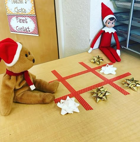 Tic tac toe who will get 3 in a row? #elfontheshelf #christmas #teachersofig #teachersofinstagram #iteachtoo #elf #beaniebabies #bow Elf On The Shelves, Elf Mischief, Elf Of The Shelf, Christmas Elf Ideas, Elf Shelf, Christmas Elf On The Shelf, Elf Magic, Awesome Elf On The Shelf Ideas, Elf On Shelf Ideas