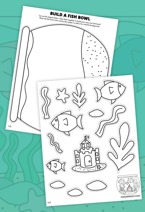 Free Printable Build a Fish Bowl Craft Pet Crafts Kindergarten, Pets Art Projects For Preschool, Build A Mermaid Printable, Pet Art Projects For Kids Preschool, Fishbowl Template Free Printable, Ocean Animals Preschool Free Printable, Rainbow Fish Preschool Activities, Pet Preschool Crafts, Pets Theme Preschool Activities