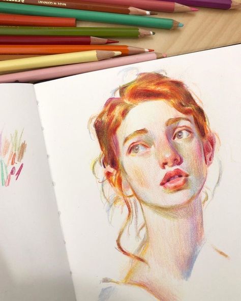 Chrishong Art, Colored Pencil Aesthetic, Colorpencils Drawing, Colored Drawings, Kunstjournal Inspiration, Color Pencil Sketch, Color Pencil Illustration, Portrait Study, Crayon Drawings