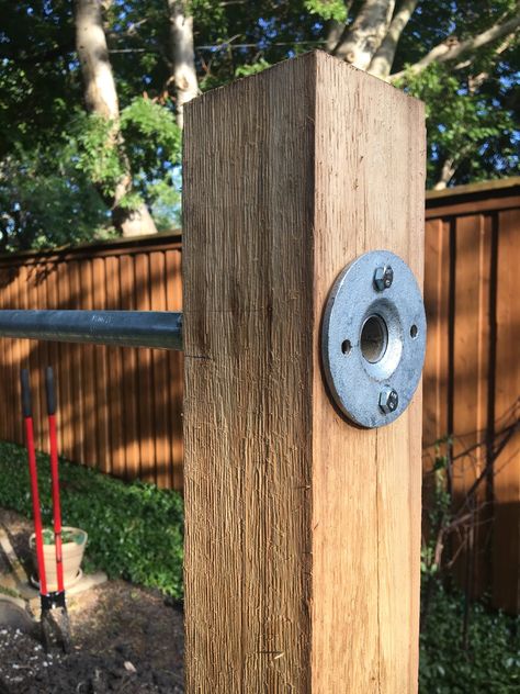 Backyard DIY: Jungle Gym Bars (without concrete!) | House Homemade Outdoor Pull Up Bar Diy, Outdoor Pull Up Bar, Diy Pull Up Bar, Backyard Jungle Gym, Gym Bar, Backyard Gym, Diy Gym, Diy Home Gym, Diy Playground