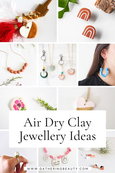 20+ Air Dry Clay Jewellery Ideas — Gathering Beauty Fimo Jewelry Diy, Air Dry Clay Diy Ideas, What To Make With Air Dry Clay, Air Dry Clay Ideas To Sell, Air Dry Clay Projects To Sell, Polymer Clay Jewelry Ideas, Air Dry Clay Jewellery, Dry Clay Jewelry, Clay Jewelry Ideas