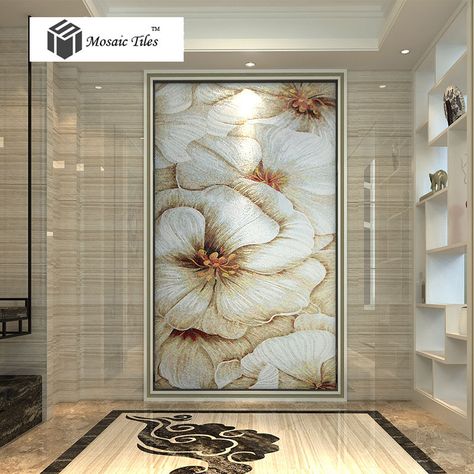 Customized Golden white glass mosaic wallpaper tile Home decor damask pattern Parquet Tiles, Mosaic Mural, Mosaic Tile Art, Mosaic Murals, Floral Mosaic, Glass Mosaic Art, Unique Tile, Mosaic Pictures, Mosaic Flowers