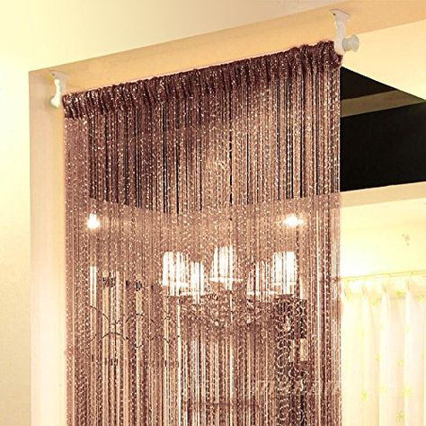 Topixdeals 37 X 76 Inch Rare Flat Silver Ribbon Door String Curtain Thread Fringe Window Panel Room Divider Cute Strip Tassel Party Events (Dark-brown) Ribbon Curtain, Curtain Divider, Beaded Door Curtains, Silver Curtains, String Curtains, Room Divider Doors, Curtain Fringe, Panel Room Divider, Silver Ribbon