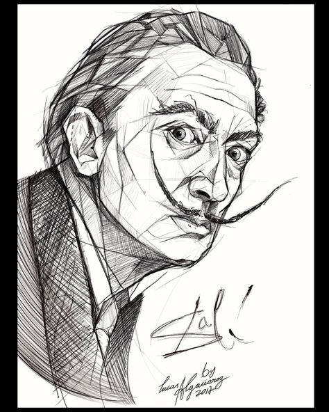 Salvador Dali sketch. Salvador Dali Sketches, Dali Sketch, Dali Drawing, Salvador Dali Drawing, Shading Styles, Ballpoint Pen Art, Drawing Cartoon Faces, Marvel Drawings, Charcoal Art