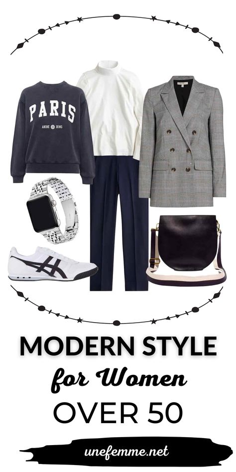 Modern Style for Women over 50. Modern style benefits from periodically evaluating and updating here and there. Keep an open mind. I find that it sometimes takes my eye a while to adjust to major style shifts, so take an incremental approach. Personal style is personal, which is why “tools, not rules” has become my mantra. Edgy Classic Style, Rules For Women, Turtleneck And Blazer, Hoodie Blazer, The Power Of Three, Power Of Three, Gamine Style, Girls Shoes Sneakers, Style Rules