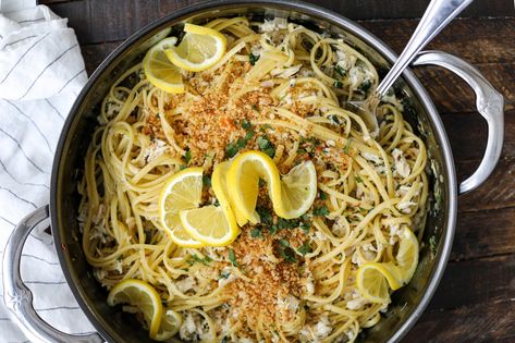 Linguini with Crab Meat Pasta Recipe, White Wine Lemon Butter Sauce, Crab Linguini, Can Crab Meat Recipes, Crab Meat Pasta, Lump Crab Recipes, Meat Pasta Recipes, Seafood Pasta Dishes, Pasta With Olives