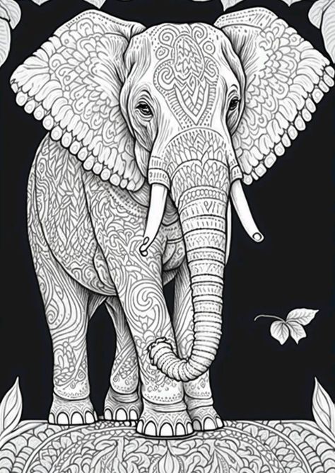 Mandala Elephant Tattoo, Mandala Elephant, Zen Doodle Art, Adult Colouring Pages, Elephant Tattoo, Adult Colouring, Animal Coloring, Creative Painting, Zen Doodle