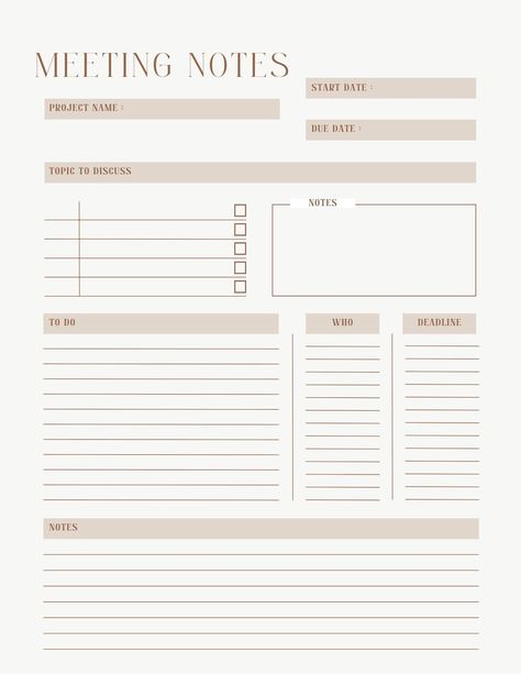 Clean Meeting Note Page bestplannersformoms #freeplanners🆗 Study Planner Cover, Study Planner Aesthetic, School Daily Planner, Good Notes Daily Planner, Planner With Time, Meeting Notes Printable, Planner Cover Digital, Digital Study Planner, Journal Dividers