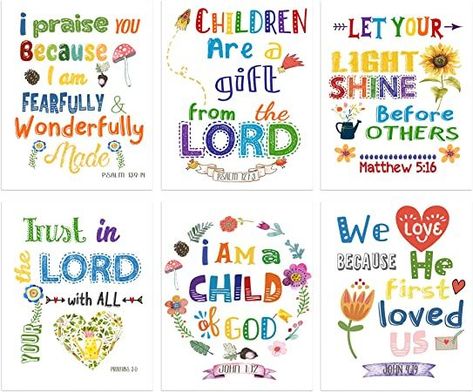 6 PCS Colorful Flower Grass Art Print Motivational Wall Art Wall Decor Posters (8"X10", Unframed)Sunday School Decorations Nursery Decor Room Bible Verse Wall Decor Christian Wall Art For Classroom Sunday School Room Decor, Wall Art For Classroom, Art For Classroom, Kids Church Decor, Christian Classroom, Wall Decor Posters, Verses For Kids, Sunday School Decorations, Sunday School Rooms