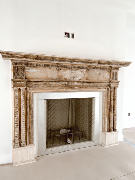 Our 200 Year Old Fireplace Mantel is Home - Deb and Danelle Painted Fireplace Mantels Farmhouse, Brick Fireplace With Antique Mantel, Wood Mantel On Brick Fireplace Antique, Old Fireplace Mantle, Vintage Fireplace Mantle, Antique Wood Fireplace, Colonial Fireplace, Painted Fireplace Mantels, Fireplace Options