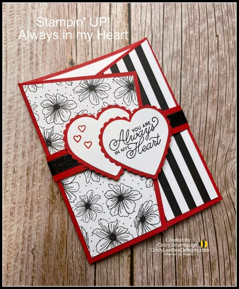 Stampin Up Valentine Fun Fold Cards, Stamped Valentine Cards, Stampin Up Many Hearts Dies Cards, Special Folds For Cards, Cards With Hearts Handmade, Trifold Cards Handmade, Stampin Up Valentine Cards For Men, Stampin Up Folded Cards, Handmade Valentine Cards For Him