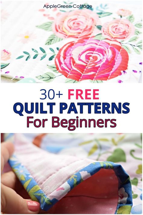 A new quilter? See how to make a quilt choosing from more than 30 free quilt patterns for beginners - my favorite beginner quilt patterns! Free quilting patterns, starting with the whole cloth quilt, large strip quilt patterns, and big block quilt patterns, and everything from simple square patchwork patterns, half-square triangel quilts, herringbone quilt patterns, and many combinations of the basic quilt blocks. Take a look at the list and pick your favorite! Quilt Patterns For Beginners, Strip Quilt Patterns, Herringbone Quilt, Big Block Quilts, Sewing Projects Free, Easy Quilt, Beginner Quilt Patterns, Easy Quilt Patterns, Free Quilt Patterns