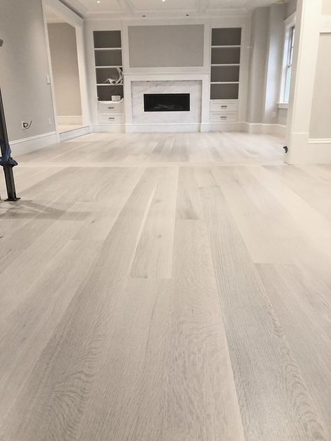 Waterbased white stain. Bona natural seal and bona traffic… | Flickr Custom Home Finishes, White Wood Floors Living Room, White Flooring Ideas, Bona Natural Seal, White Oak Flooring Bedroom, White Wash Wood Floors, White Wash Oak Floor, White Hardwood Floors, Hardwood Floor Stain Colors