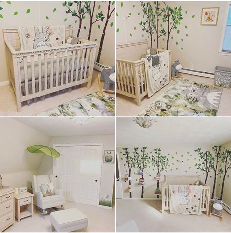 Ghibli Nursery Ideas, Totoro Nursery Ideas, Ghibli Baby Room, Avatar Nursery, Studio Ghibli Nursery, Totoro Bedroom, Ghibli Nursery, Ghibli Baby, Twin Nursery Room