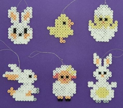 Hama Beads Patterns Easter, Easter Perler Beads, Easter Pixel Art, Easter Perler Bead Patterns, Easter Hama Beads, Perler Beads Animals, Hama Beads Christmas, Beads Animals, Pixel Beads