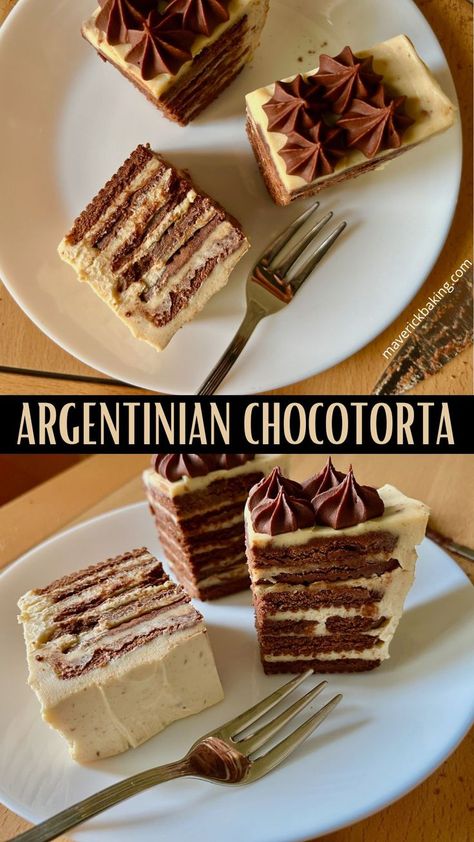 Chocotorta; an iconic Argentinian dessert made with layers of chocolate biscuit and a dulce de leche flavoured mascarpone cream. Chocolate Desserts Fancy, Desserts Around The World, Tooth Cake, Argentinian Food, Around The World Food, Mascarpone Cream, Tasty Baking, Just Cakes, World Recipes