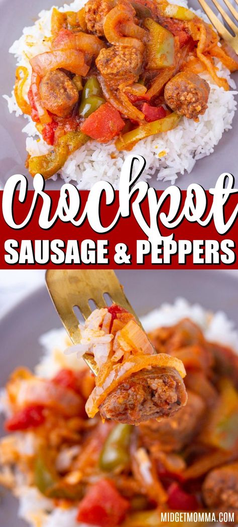 Sausage Pepper And Rice, Freezer Sausage And Peppers, Crockpot Recipes Sausage And Peppers, Sausage And Peppers Crockpot Slow Cooker, Crockpot Brats And Peppers, Crockpot Sausage And Peppers Easy, Italian Sausage Link Recipes Dinners, Sausage And Peppers Over Rice, Crock Pot Sausage And Peppers