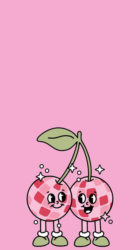 Retro Illustration Wallpaper Iphone, Rave Cartoon, Pink Illustration Aesthetic, Retro Illustration Wallpaper, Retro Procreate, Pink Retro Wallpaper, Cherry Illustration, Cherry Wallpaper, Cute Patterns Wallpaper