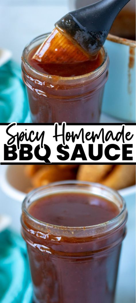 Easily make homemade Spicy BBQ Sauce at home for all your barbecue needs! Perfect for basting meats or as a dipping sauce. | www.persnicketyplates.com Best Bbq Sauce Recipe, Easy Homemade Bbq Sauce, Home Made Bbq Sauce, Easy Bbq Sauce, Bbq Sauce Homemade Easy, Make Bbq Sauce, Brisket Rub, Homemade Bbq Sauce Recipe, Homemade Barbecue