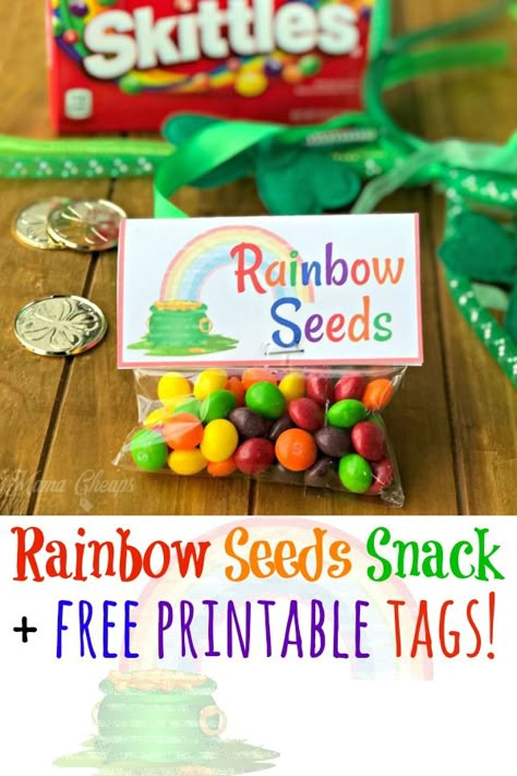 Rainbow Seeds Skittles Snack + Printable Tags https://www.mamacheaps.com/2019/02/rainbow-seeds-skittles-snack-printable-tags.html #diy #rainbow #printable #stpatricksday St Patrick Day Party, St Patricks Day Treats, St Patricks Day Activities, Classroom Snacks, Snacks For Toddlers, Kids Fun Activities, St Patrick Day Treats, Fete Saint Patrick, St Patricks Day Crafts