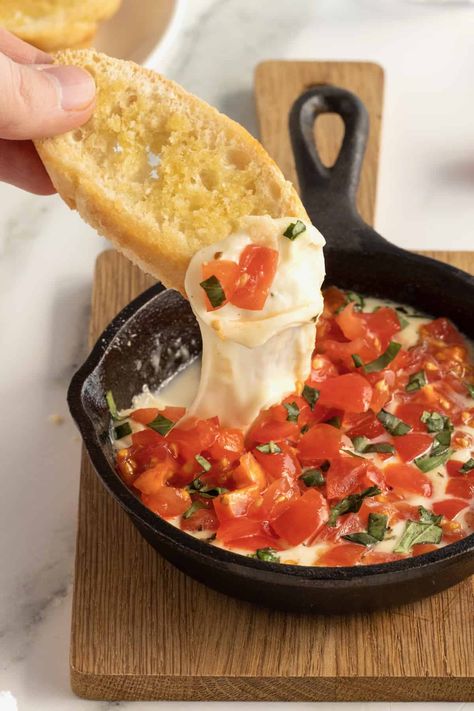 Caprese Dip, Bruschetta Dip, Mozzarella Caprese, Marinated Cheese, Baked Dips, Toasted Crostini, Mozzarella Pearls, Tomato Bruschetta, 2024 Recipes