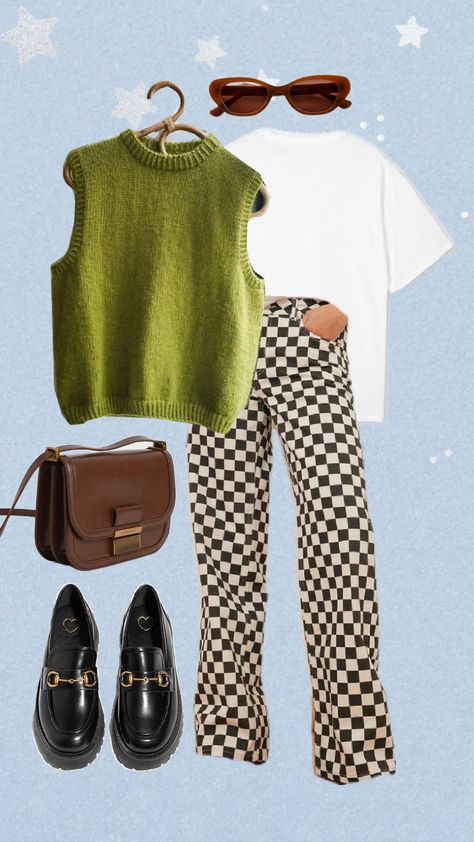 #outfit #lightblue #green #sunglasses Dewanda Wise Style, Bright Green Jumper Outfit, Cute Bookstore Outfits, Thrift Bundle Ideas, Outfits With Personality, Outfits For Creatives, Colourful Going Out Outfits, Chartreuse Top Outfit, Fun Color Outfit