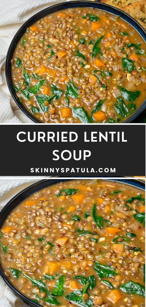 Curried Lentil Soup Cabbage Curry Soup, Lentil Soup Spicy, Spinach Lentil And Butter Bean Soup, Curried Vegetable Soup, African Lentil Soup, Lentil Rice Soup, Ww Lentil Soup Recipe, Low Carb Lentil Soup, Curry Lentils Recipe