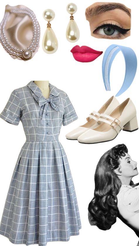 #myfirstshuffle #fashion #vintage #retro #1950s #50s 1950s Starlets, 50s School Outfit, 1950s School Fashion, 50s Outfits Aesthetic, School Appropriate Costumes, 50s Aesthetic Outfits, 50s Dress Up Day At School, 50s Outfits For Women, 50s Outfit Ideas