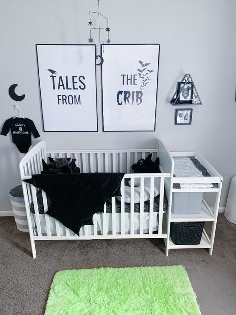 Gothic Baby Nursery, Spooky Nursery, Gothic Nursery, Gothic Baby, Goth Baby, Baby Room Themes, Baby Bats, Nursery Room Inspiration, Goth Home Decor