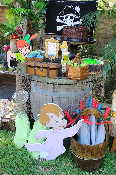 Peter Pan Birthday Party Ideas, Baby First Birthday Party Ideas, Peter Pan Theme, Peter Pan Birthday Party, Neverland Birthday, Neverland Party, Peter Pan Birthday, Pirate Themed Birthday Party, Pirate Themed Birthday