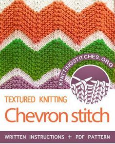 Chevron - Knitting Stitches Knitted Throw Patterns, Knit Purl Stitches, Knitting Squares, Garter Stitch Knitting, Ripple Stitch, Knitting Patterns Free Blanket, Chevron Blanket, Chevron Stitch, Knitted Afghans