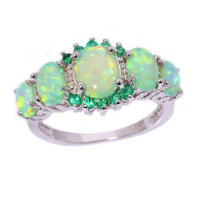 Fashion-Women-Green-Fire-Opal-amp-Emerald-Gems-Silver-Ring-Jewelry-Size-7-8-9-Gift Kelsey Rose, Jewelry Wishlist, Emerald Wedding Rings, Green Fire, Green Opal, Gem Stones, Emerald Jewelry, Emerald Gemstone, Opal Jewelry