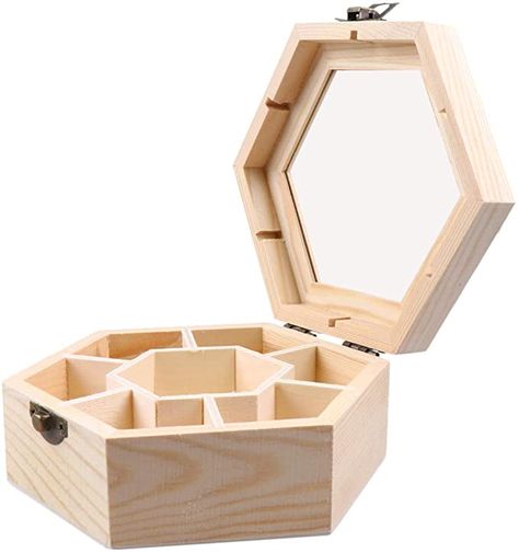 Hexagon Diy, Hexagon Jewelry, Keepsake Storage, Top Craft, Rings Beads, Craft Storage Box, Jewelry Display Case, Small Wooden Boxes, Jewelry Box Diy