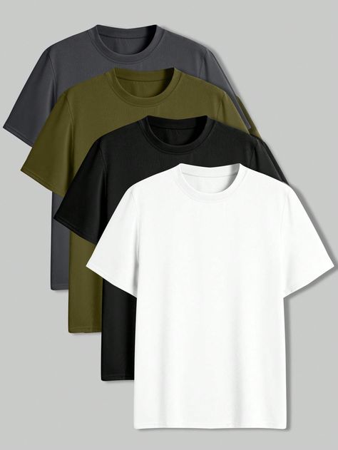 Men's Simple Fashionable Casual Short Sleeve T-Shirt, Everyday Wear Multicolor Casual  Short Sleeve Knitted Fabric Plain  Medium Stretch  Men Clothing, size features are:Bust: ,Length: ,Sleeve Length: Men Clothing, Moda Masculina, Casual Shorts, Knitted Fabric, Everyday Wear, Mac, T-shirt, Sleeve Length, Mens Outfits