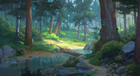 River In Forest, 동화 삽화, Fantasy Background, Forest Background, Scenery Background, Landscape Concept, 다크 판타지, Forest Art, Fantasy Art Landscapes