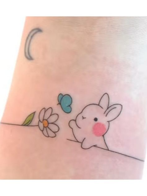 Bunny Tattoo Small Cute, Kawaii Bunny Tattoo, Red Lips Tattoo, Dream Drawings, Daughter And Mom, Dandelion Tattoo Design, Grace Tattoos, Cute Animal Tattoos, Lips Tattoo