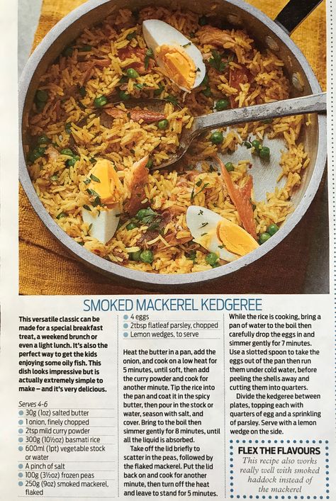 Smoked Mackerel Kedgeree Mackrell Recipe, Canned Fish Recipes, Canned Fish, Smoked Mackerel, Savoury Recipes, Crab Recipes, Light Lunch, Recipe Notes, Weekend Brunch