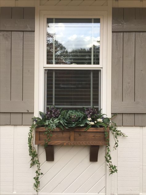 Shutters And Flower Boxes, House Window Boxes, Shutters With Window Boxes, Front Window Planter Boxes, Outdoor Window Frame Ideas, Exterior Window Boxes Planters, Exterior Flower Boxes, What To Plant In Window Boxes, Landscape Planter Boxes