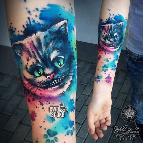 Cheshire Cat tattoo by Ewa Sroka  | Muchness (Underland) Alice In Wonderland Cheshire Cat Tattoo, Tatoo 3d, Alice And Wonderland Tattoos, Spirit Tattoo, Wonderland Tattoo, Marvel Tattoos, Disney Tattoo, Cat Tattoo Designs, Geniale Tattoos