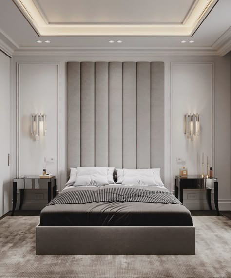 Panelled Headboard, Modern Upholstered Beds, Bedroom Minimalist, Modern Luxury Bedroom, Bedroom Bed Design, Upholstered Bed Frame, Design Room, Interior Modern, Luxury Bedroom