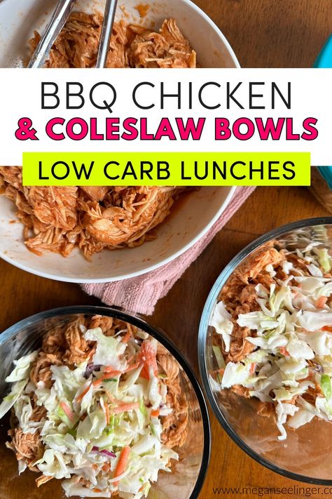 Easy low carb BBQ chicken bowls are perfect for a quick dinner or meal prep, and easy to toss in the crockpot with just a few simple ingredients. They’re so tasty, you’ll wanna make these again and again! These easy BBQ Chicken bowls are Low Carb, Keto, Gluten-Free, Grain-Free, THM S Low Carb Barbeque Recipes, Keto Chicken Bowl Recipes, Low Carb Bbq Chicken Bowl, Bbq Ranch Chicken Bowl, Low Carb Power Bowl, Bbq Chicken Cottage Cheese Bowl, Shredded Chicken Keto, Low Carb Bowls, Low Carb Bbq Chicken