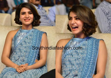 Saree Look For Wedding Reception, Desi Short Hair Styles, Short Haircut For Wavy Hair Indian, Saree With Short Hair, Short Hair Saree Look, Saree Look For Wedding, Kurta Styling, Samantha Prabhu, Indian Hair Cuts