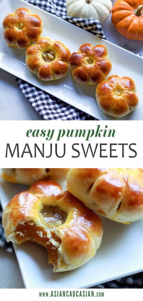 Manju Recipe Japanese Sweets, Japanese Baked Goods, Baked Manju Recipe, Japanese Manju, Traditional Japanese Food Recipes, Manju Japanese, Japanese Sweets Recipe, Pumpkin Pie Desserts, Recipe Shelf