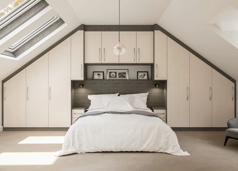 Fitted Wardrobes for Sloping Ceilings - Birch Bedrooms Sloped Bedroom, Birch Bedroom, Bedroom Sloped Ceiling, Eaves Bedroom, Attic Bedroom Storage, Bedroom 2023, Fitted Wardrobe, Bedroom Arrangement, Designer Bedroom